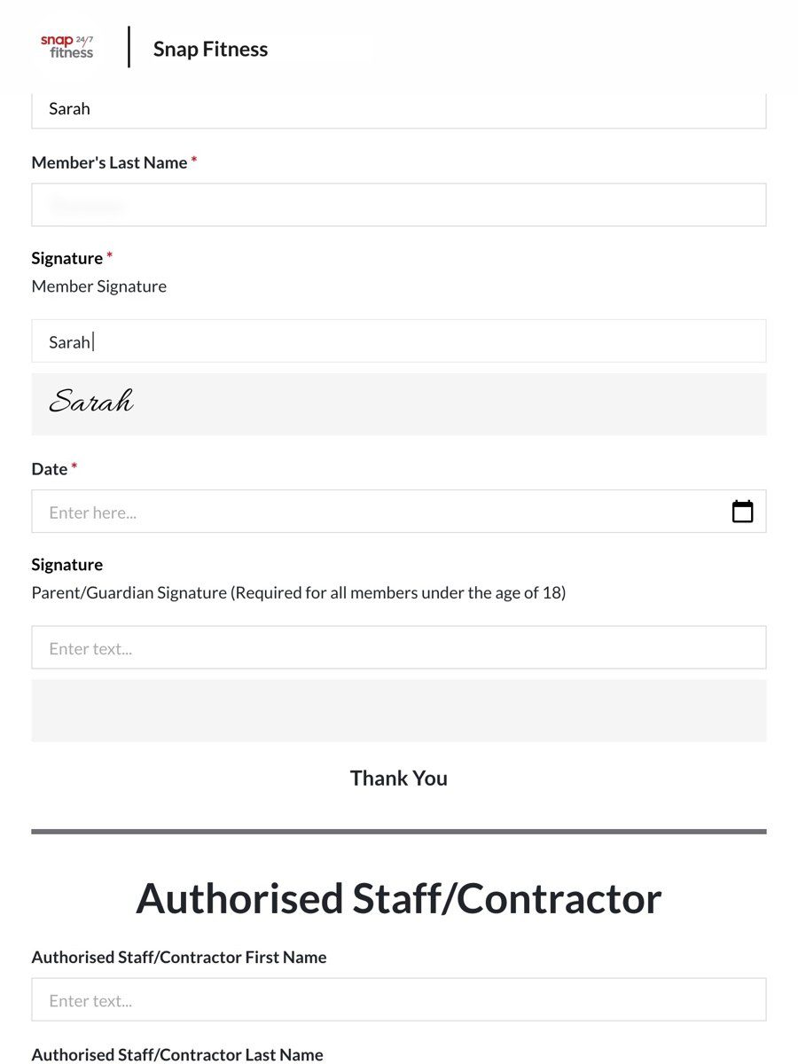 The induction's member signature step on an iPad, with a signature entered
